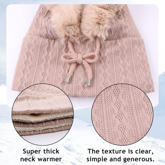 🆕 Women Cream Winter Balaclava Hat Ski Warm Thick Fluff Beanie Adult Neck Face - Picture 6 of 7